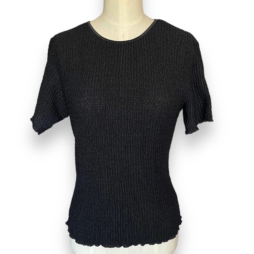 Vintage Express Tricot 90s Y2K Boucle Stretch Black Short Sleeve Shirt Small